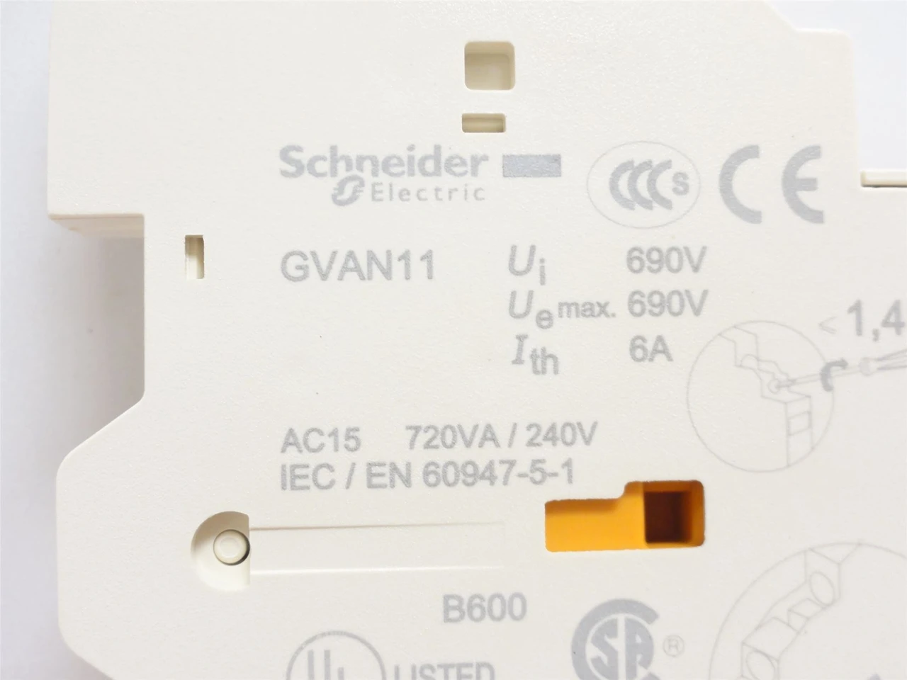 Schneider GVAN11; Aux-Contact Block; 1NO-1NC; 6A; 720VA/240V