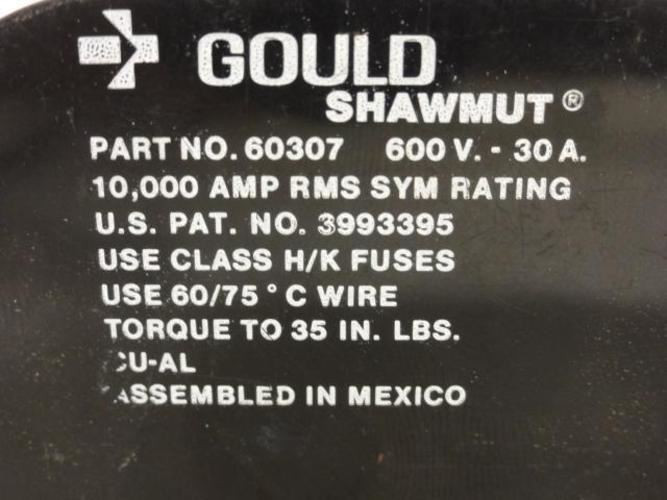 GOULD 60307; Fuse Block; 10;000Amp RMS; 30A; 600V