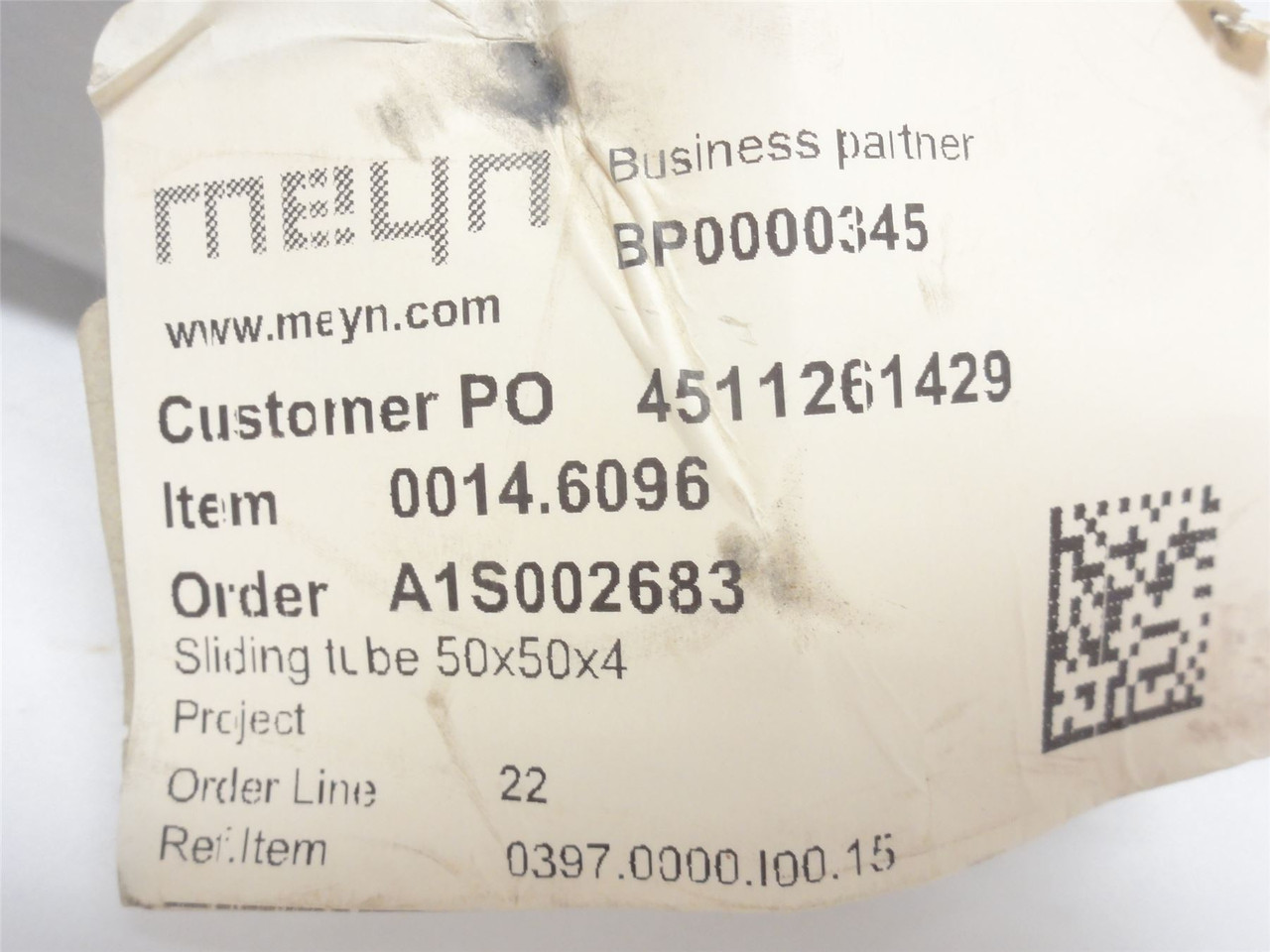 Meyn 0397.0000.100.15; Sliding Tube; SS; 50x50x4