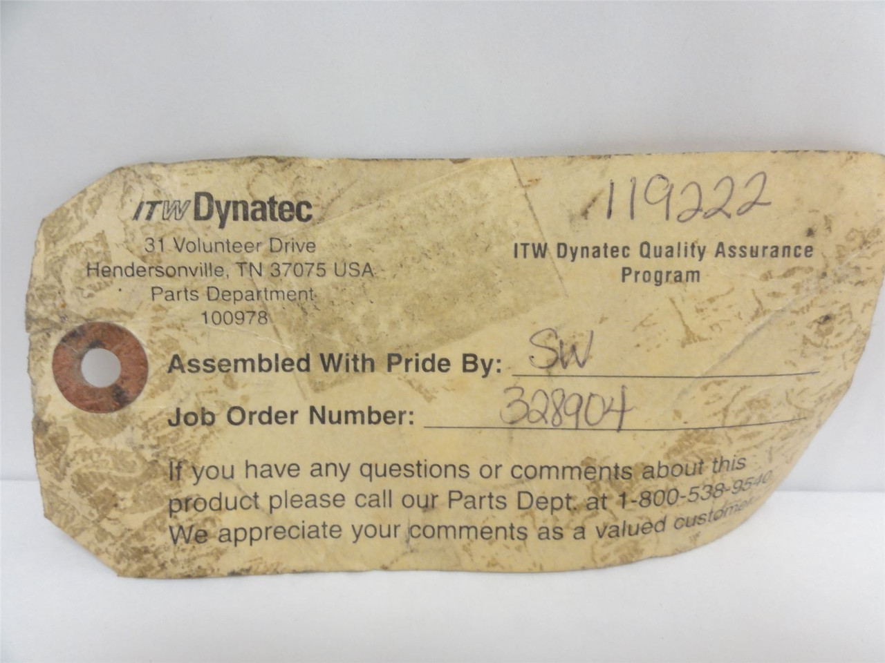 Dynatec 119222;  Dynapack Piston Pump Assembly
