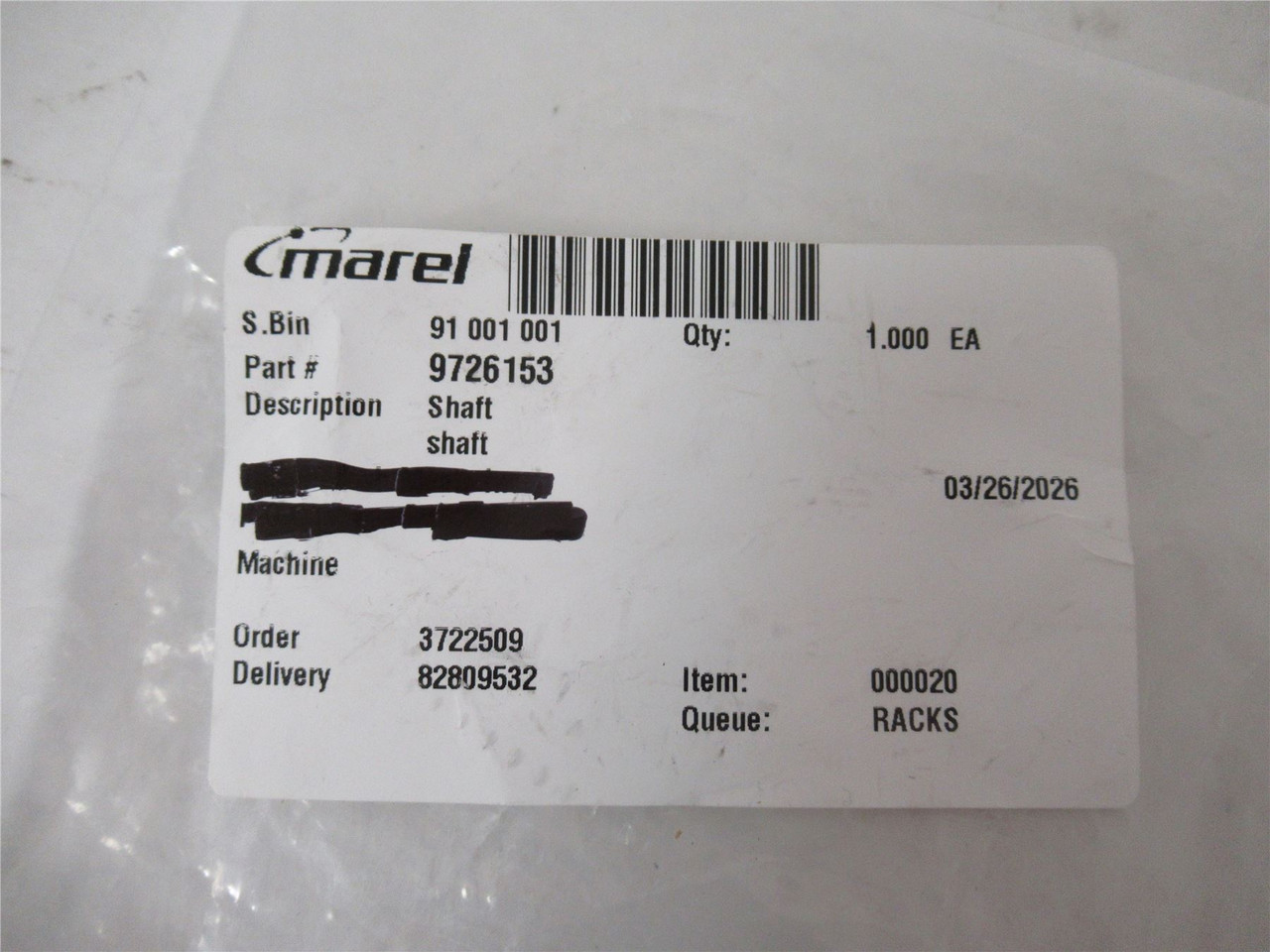 Marel 9726153; Shaft