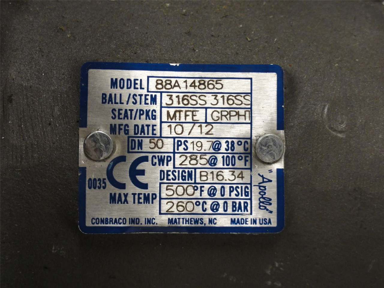 Conbraco 88A14865; Ball Valve; 2"ID; NO Handle