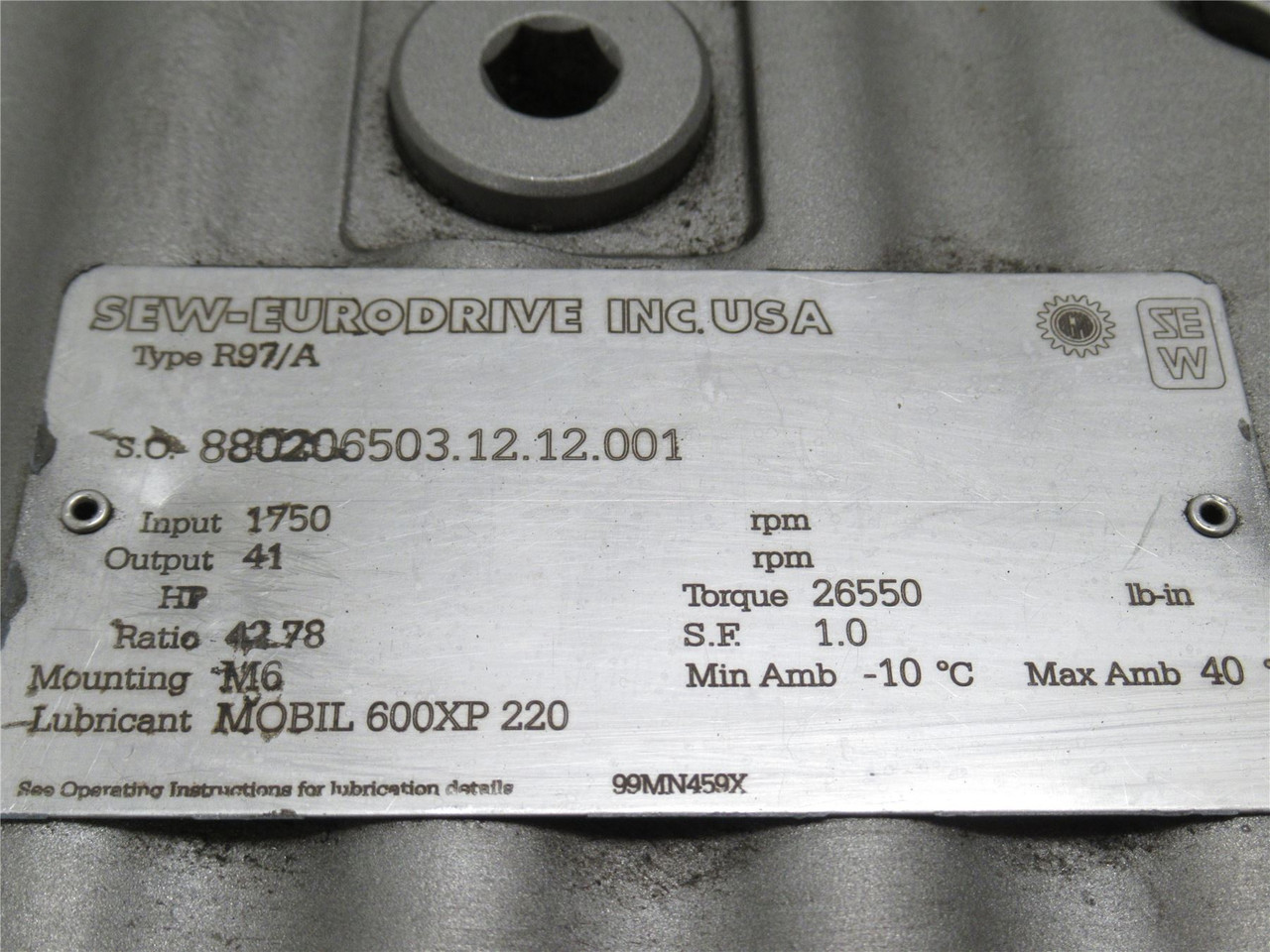 SEW R97/A; Gear Speed Reducer; 42.78:1 Ratio; 41HP