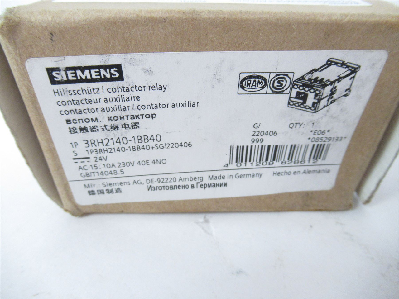 Siemens 3RH2140-1BB40; Contactor Relay 4 NO Coil: 24VDC