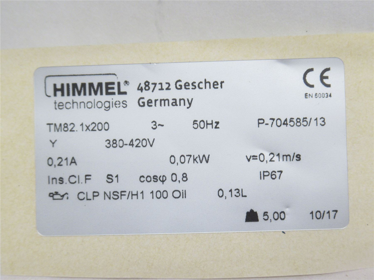 HIMMEL TM82.1X200; AC Drum Motor; 380-420V; 3PH; 50Hz; 8" Long