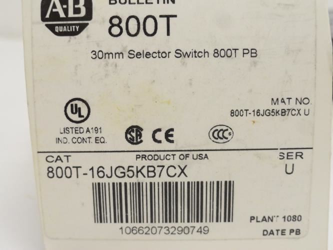Allen-Bradley 800T-16JG5KB7CX; Green Illuminated Switch; 120V