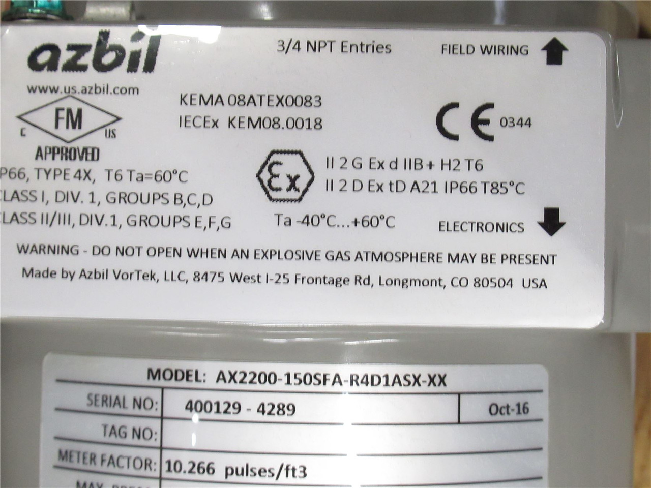 Azbil VorTek AX2200-150SFA-R4D1ASX-XX; Mass Flow Meter; 36VDC