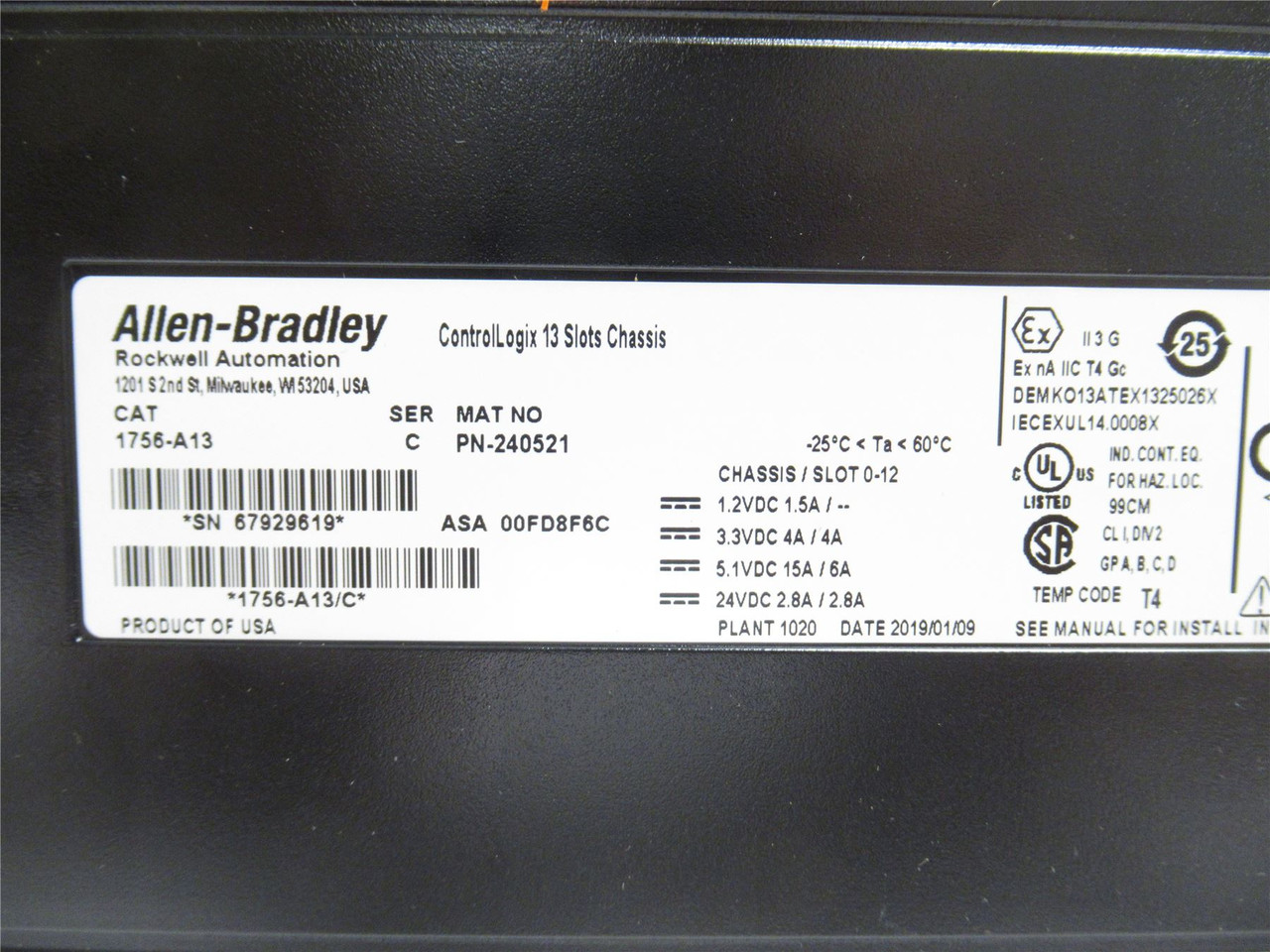 Allen-Bradley 1756-A13; Chassis Backplane; 24VDC; 13-Slot