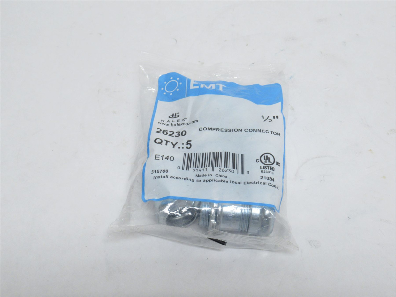 Halex 26230; Bag-5; EMT Compression Connectors; Size: 1/2"