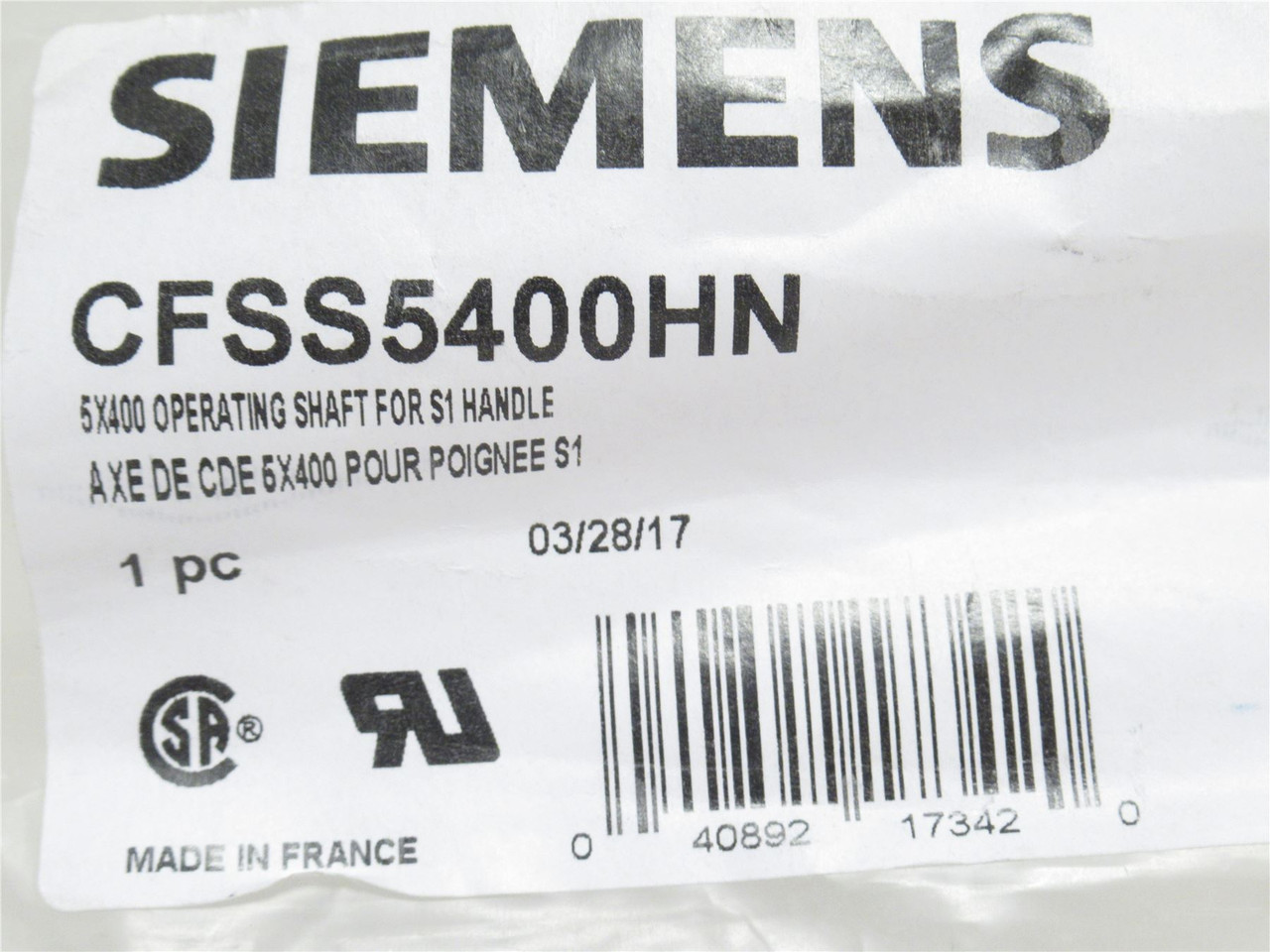 Siemens CFSS5400HN; Operating Handle Shaft; 5mmOD Sq x 400mm