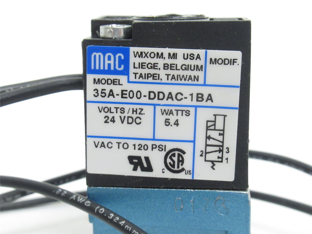 MAC 35A-E00-DDAC-1BA; Solenoid Valve; 0-120PSI; 24VDC