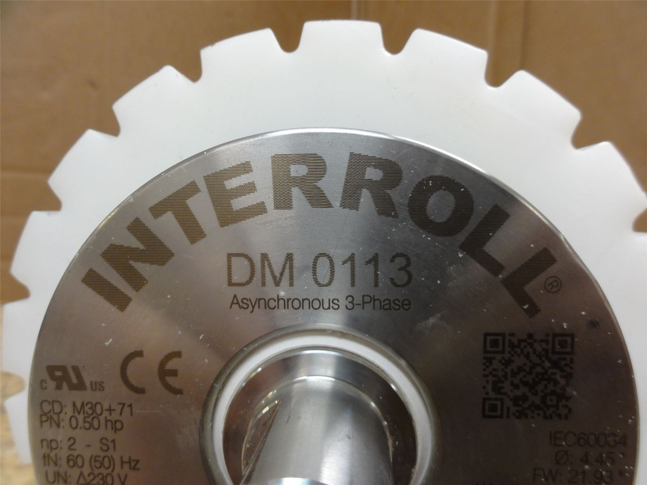 Interroll DM-0113; AC Drum Motor 21-1/2"W 1/2HP 230V 62fpm