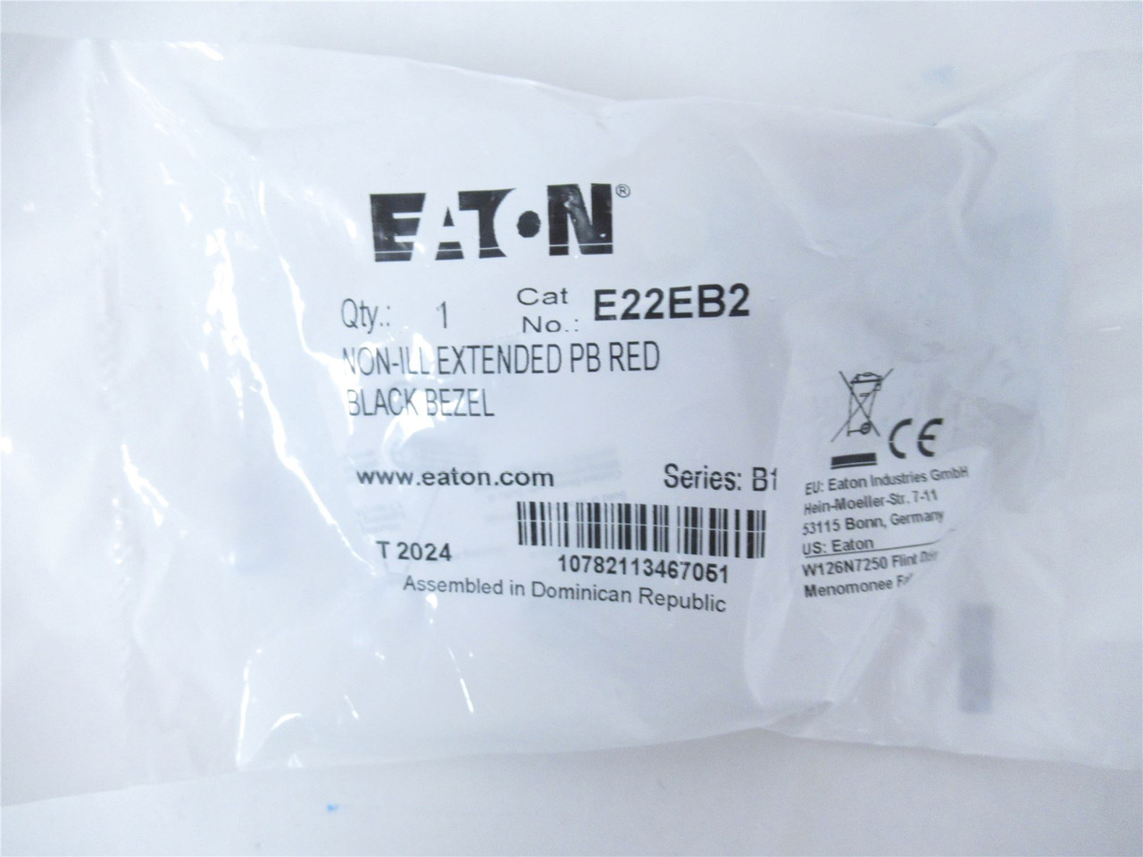 Eaton E22EB2; Pushbutton - 25 mm; red; black bezel