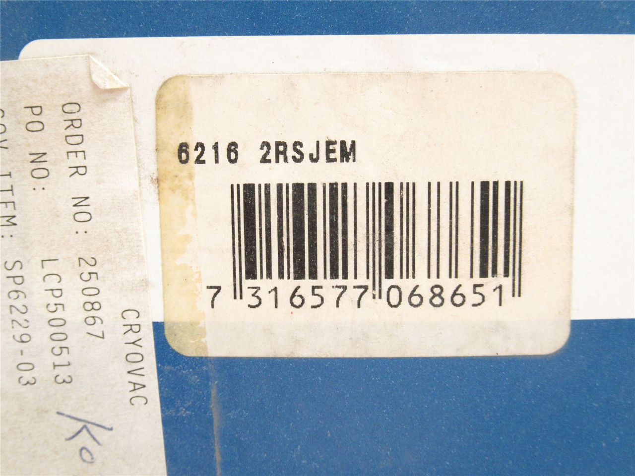 SKF 6216 2RSJEM; Ball Bearing; 80mmID x 140mmOD x 26mm Wide