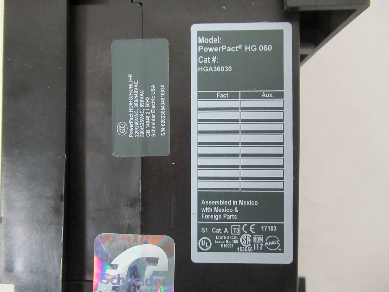 Square D HGA36030; Circuit Breaker 30A 3-Pole 600/690VAC