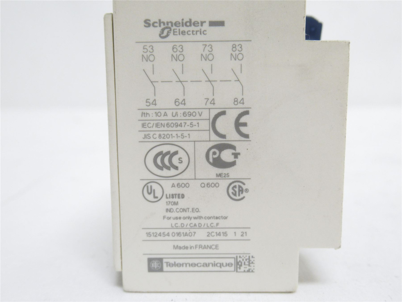 Schneider LADN40; Auxiliary Contact Block; 4P; 600V