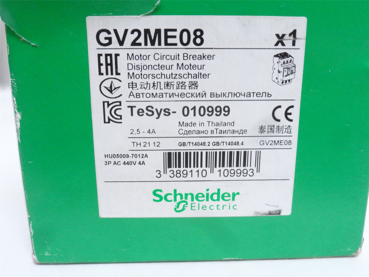 Schneider GV2ME08; Manual Starter 2.5-4.0A; 3P; 600V