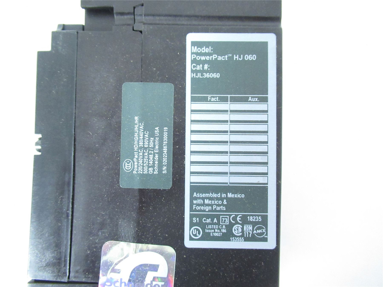 Schneider HJL36060; Circuit Breaker 60A 3-P 600VAC