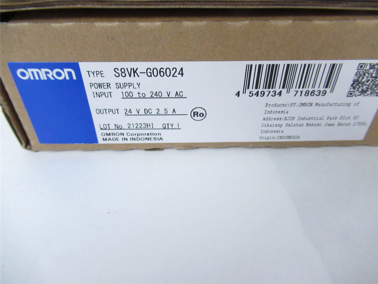 Omron S8VK-G06024;  Power Supply Capacity 60W 24VDC 2.5A