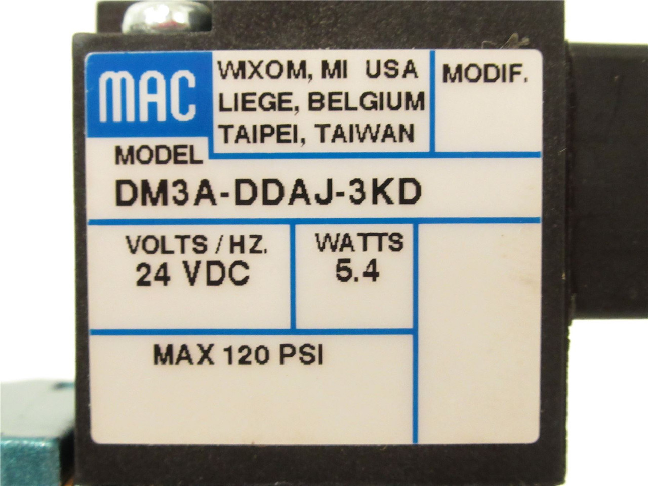 MAC 423A-BAA-DM-DDAJ-3KD; Solenoid Valve; 24VDC; 5.4W