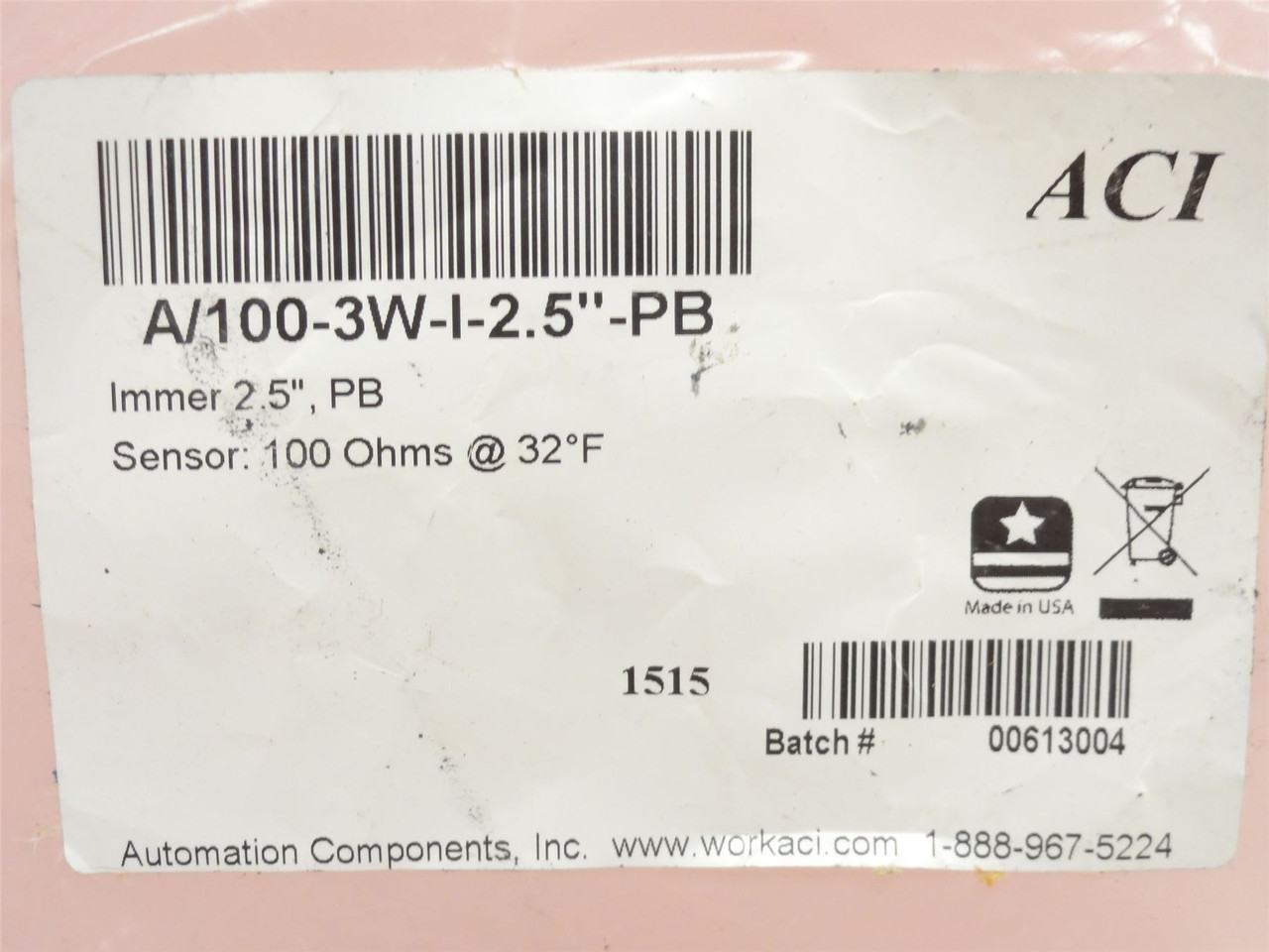 ACI A/100-3W-I-2.5"-PB; RTD 100OHM Sensor; SS; 2-1/2" Probe