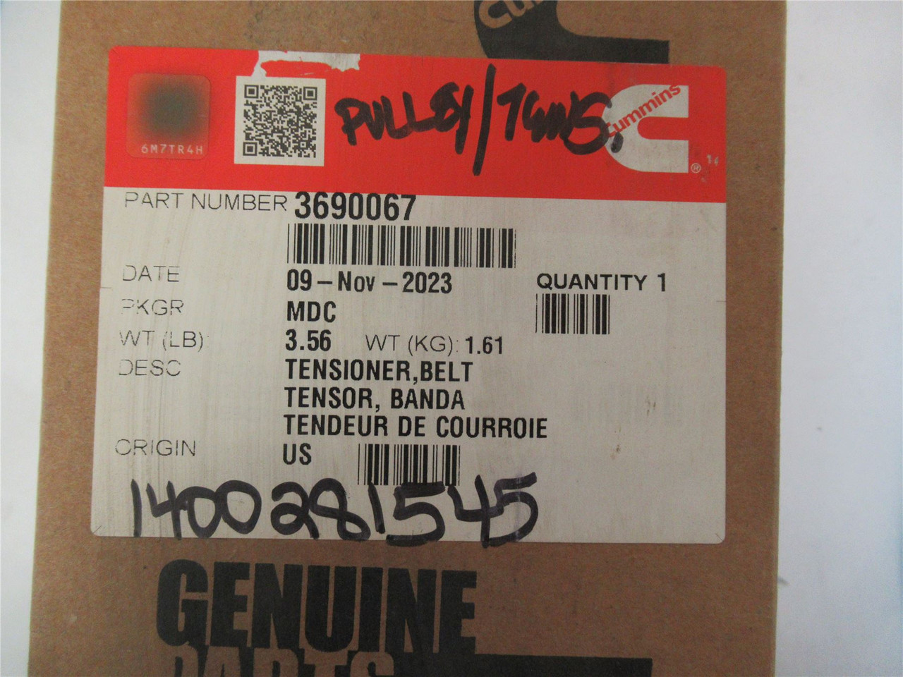 Cummins 3690067; Belt Tensioner