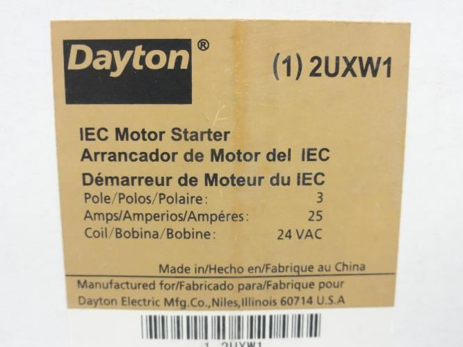 Dayton 2UXW1; Starter 25A; 3P; 600V Max; Coil: 24VAC