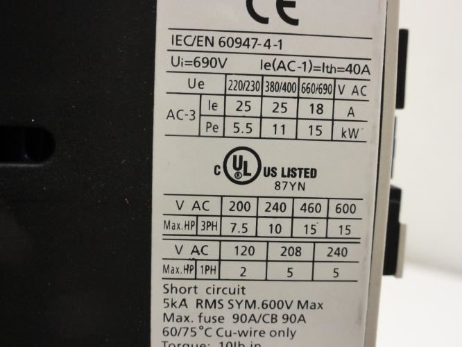 Dayton 2UXW1; Starter 25A; 3P; 600V Max; Coil: 24VAC