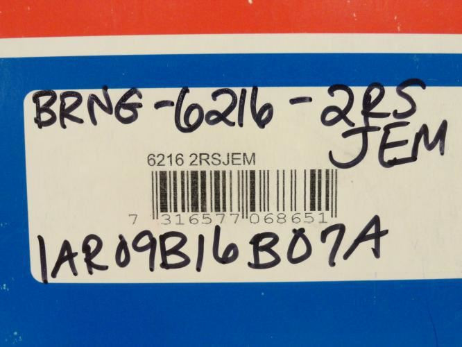 SKF 6216-2RSJEM; Ball Bearing 80mm ID x 140mm OD x 26mm Width
