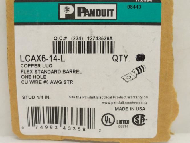 Panduit LCAX6-14-L; Lot-4 Copper Compression Lugs # 6 AWG