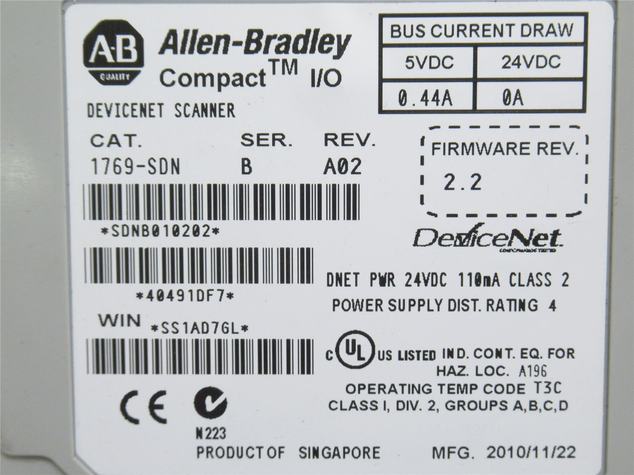 Allen-Bradley 1769-SDN; DeviceNet Scanner Module 24VDC; 4.7W