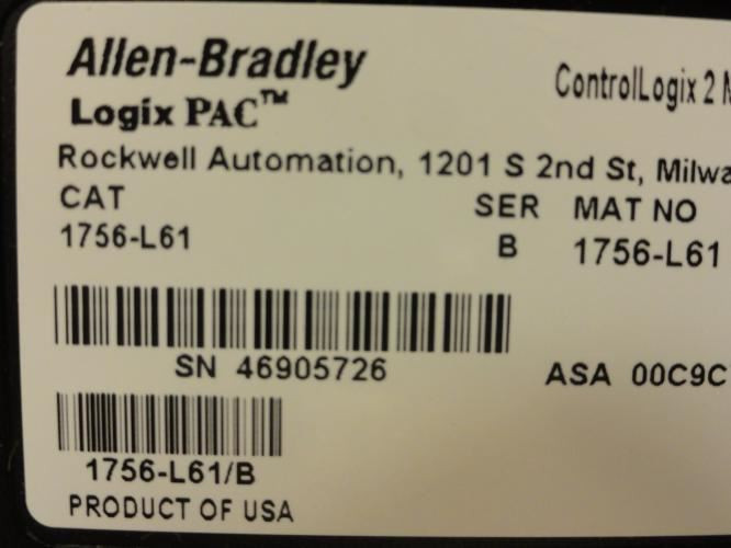 Allen-Bradley. 1756-L61; Control Logix Processor 2MB Memory
