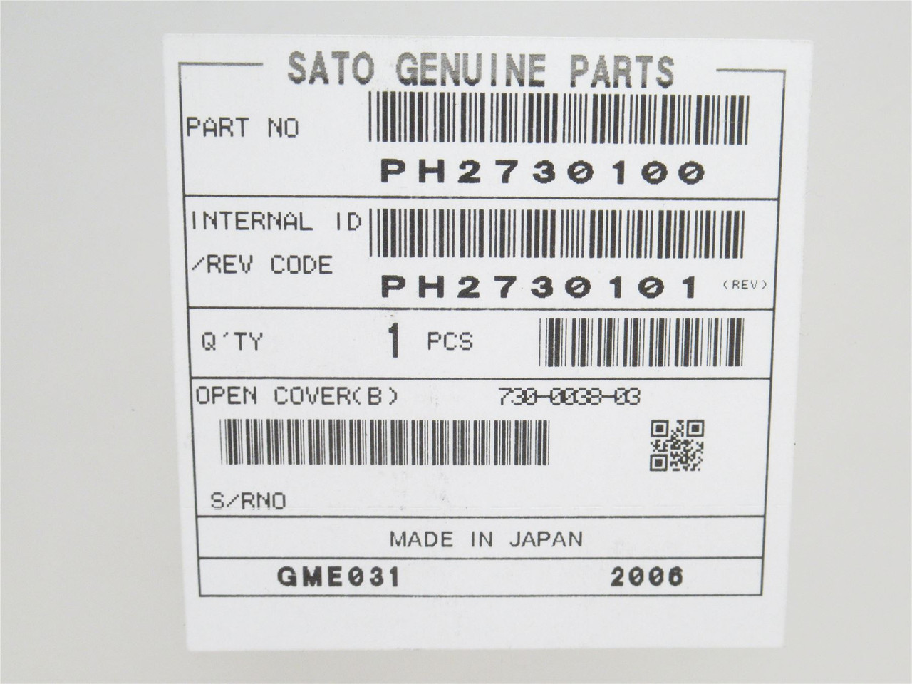 Sato PH2730100; Plastic Top Cover B; 7-7/8" x 5-5/8"