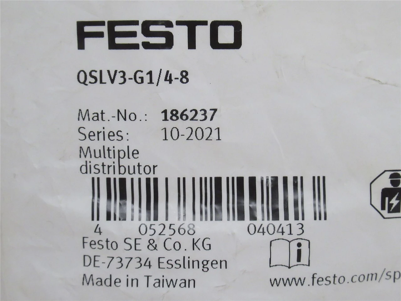 fest QSLV3-G1/4-8; Air Distributor 186237; 1/4" BSPP; 3-Port