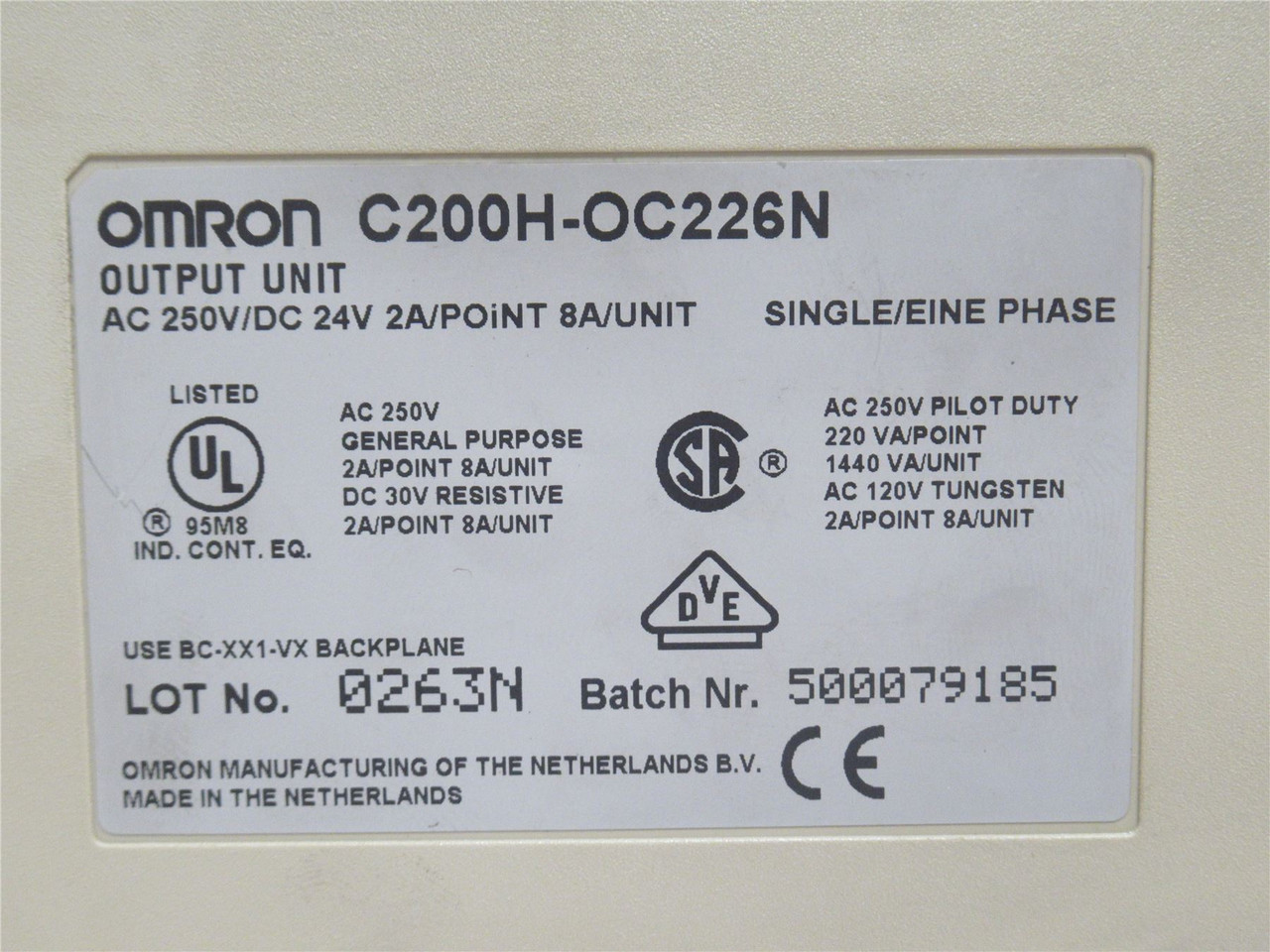 Omron C200H-OC226N; Output Unit; 250VAC; 30VDC; 16-Point