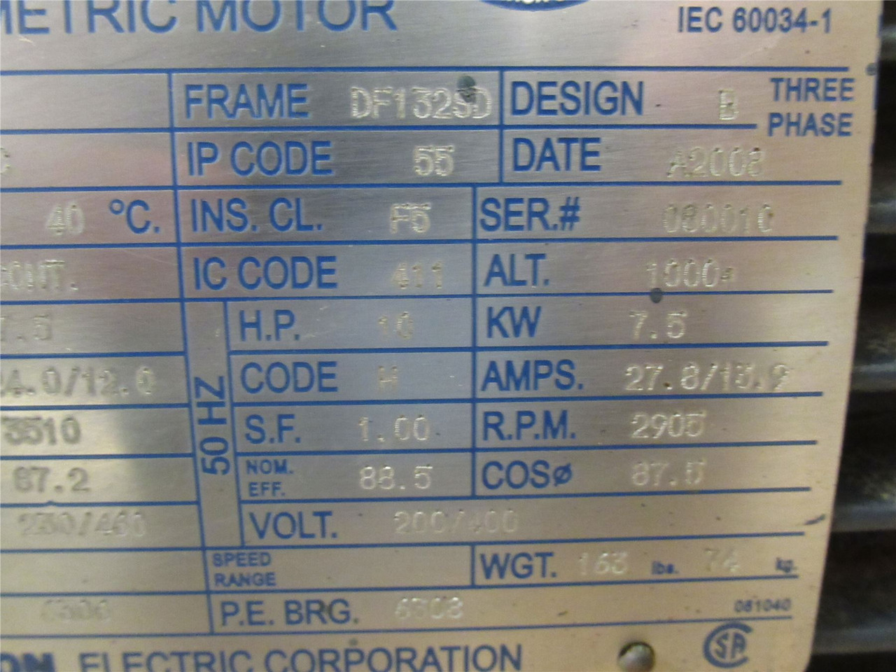Lenze C132T34FZ6C; AC Motor 193124.60; 10HP; 230/460V; 2905RPM