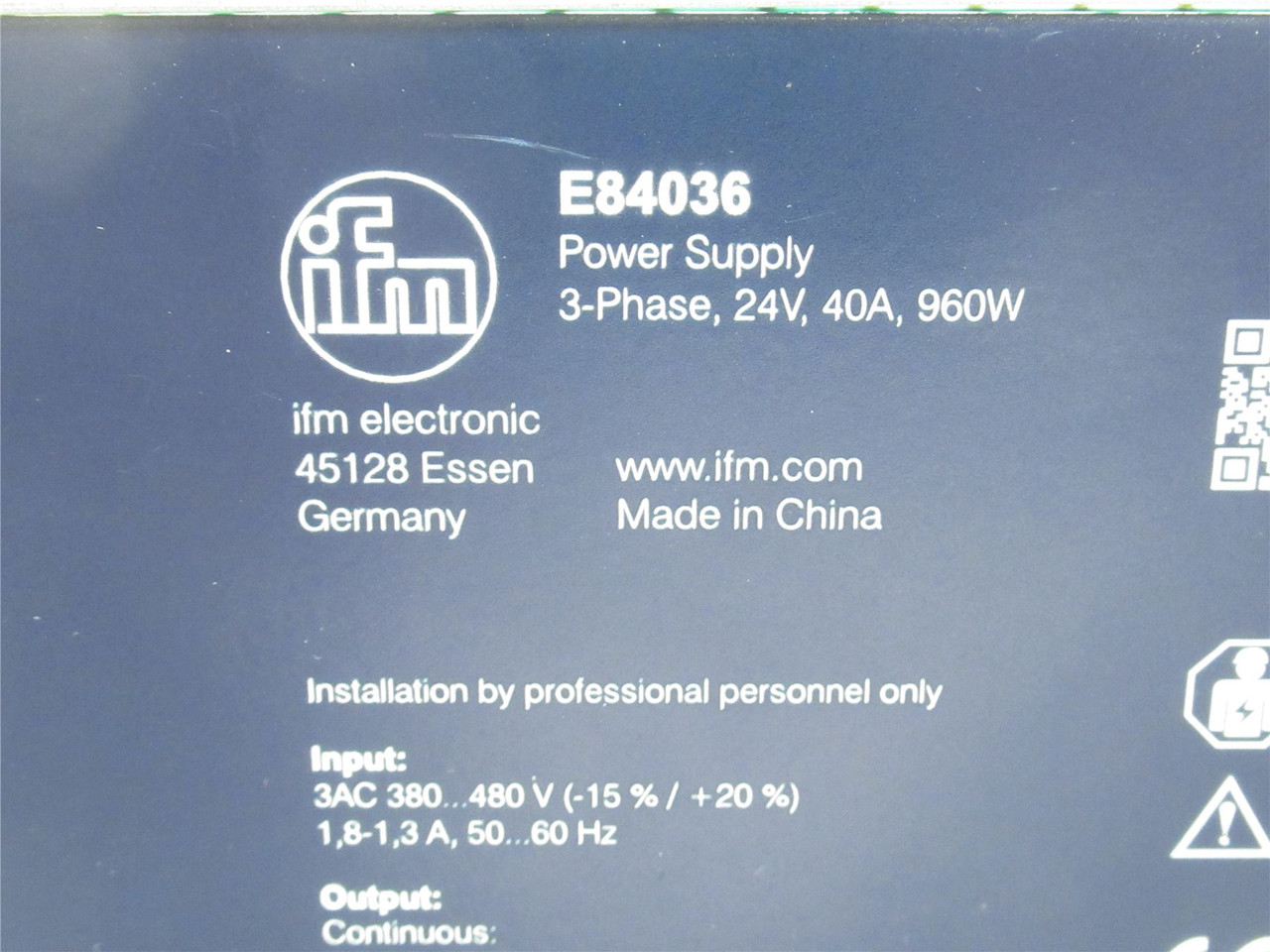 IFM E84036; Power Supply; 380-480VAC In; 24VDC Out