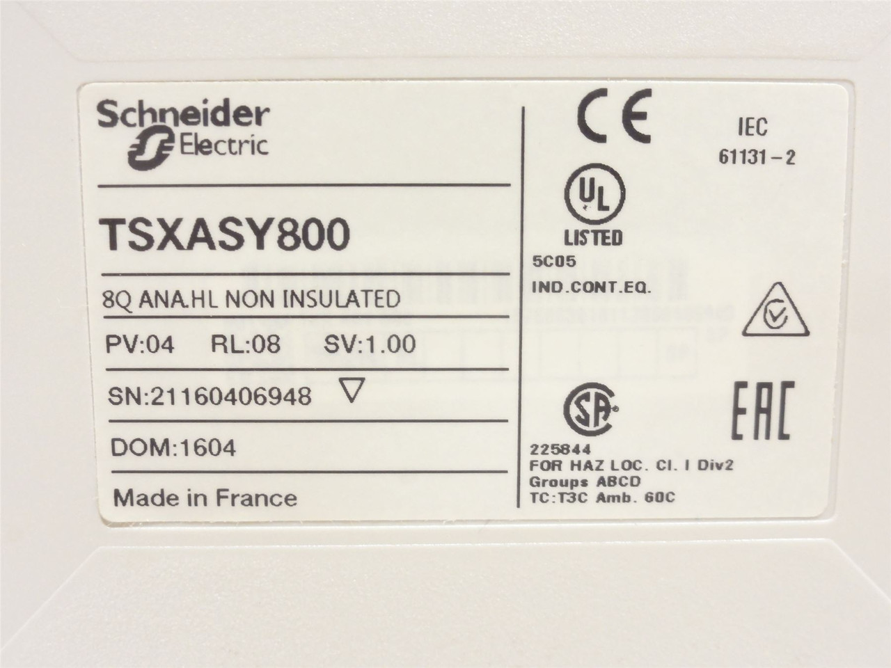 Schneider TSXASY800; Analog Output Module; 5VDC; 200mA; 13-Bit