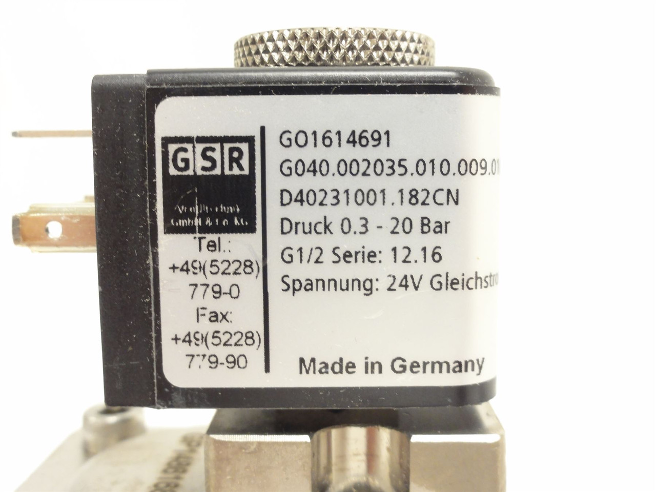 GSR D40231001.182CN; Solenoid Valve; SS; 20BAR; 24VDC; G1/2"