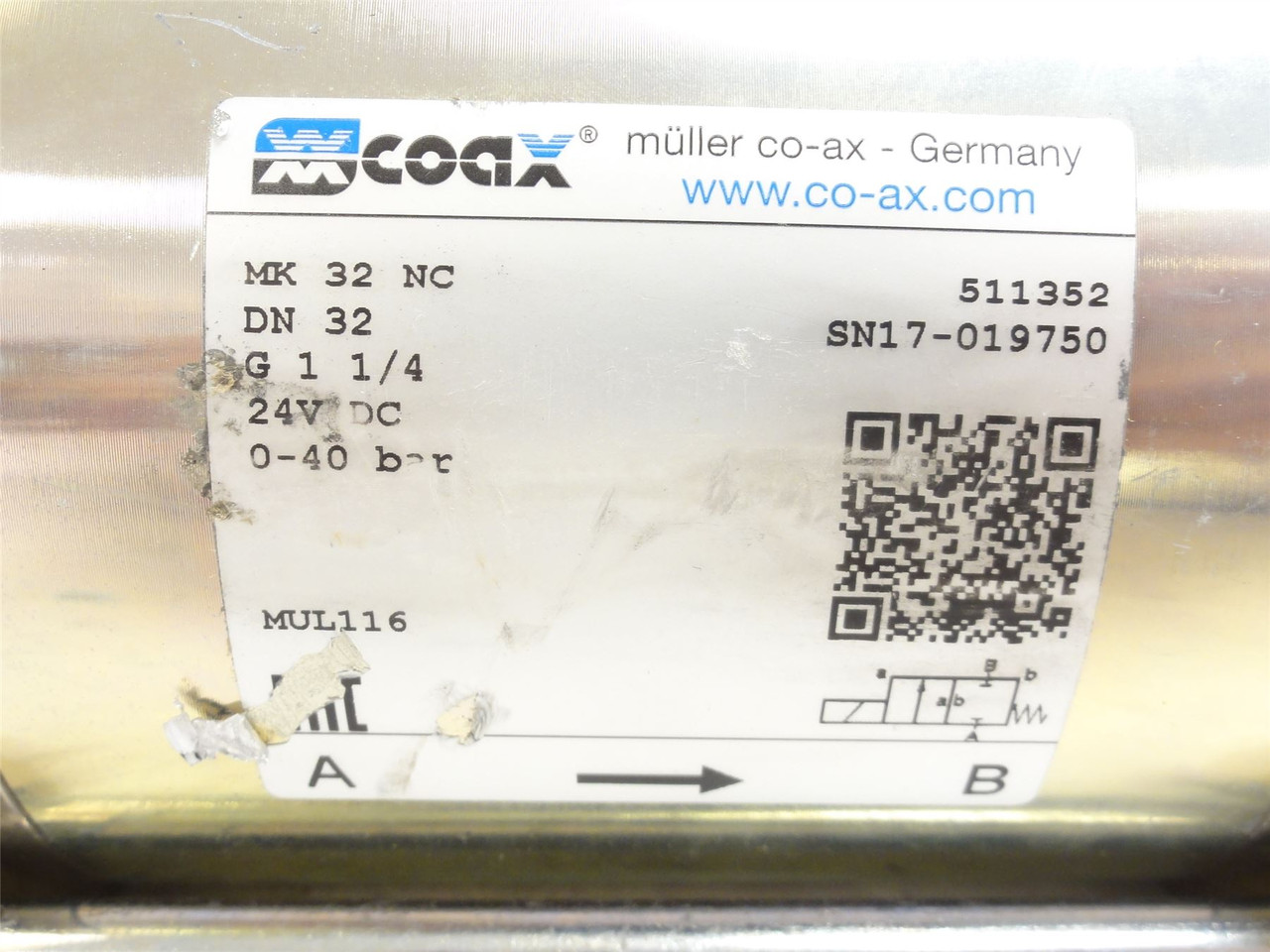 Muller Co-Ax SN17-019750; Magnetic Valve 40BAR; G1-1/4"; 24VDC