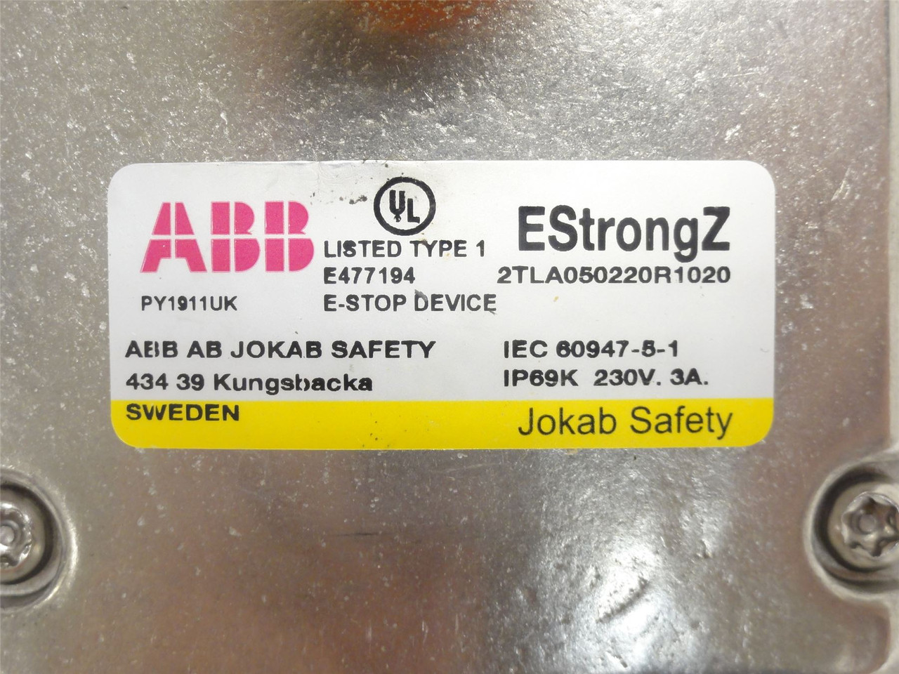 ABB 2TLA050220R1020; Twist to Reset E-Stop Switch; SS Case