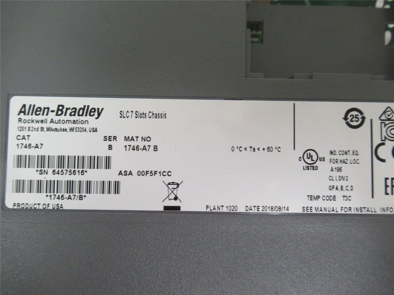Allen-Bradley 1746-A7; SLC 7 Slots Chassis