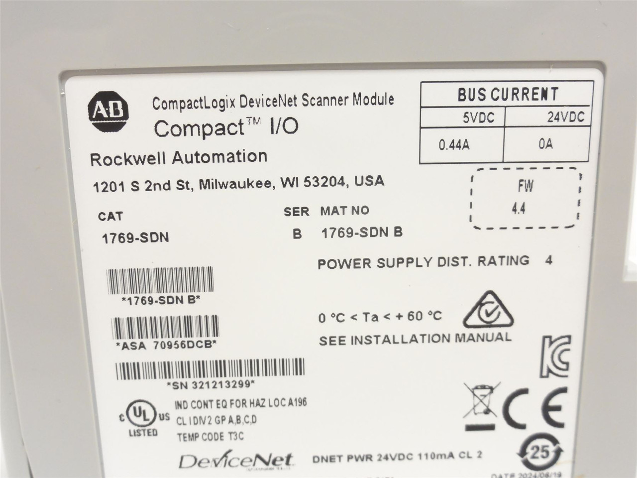 Allen-Bradley 1769-SDN; DeviceNet Scanner Module 24VDC; 4.7W