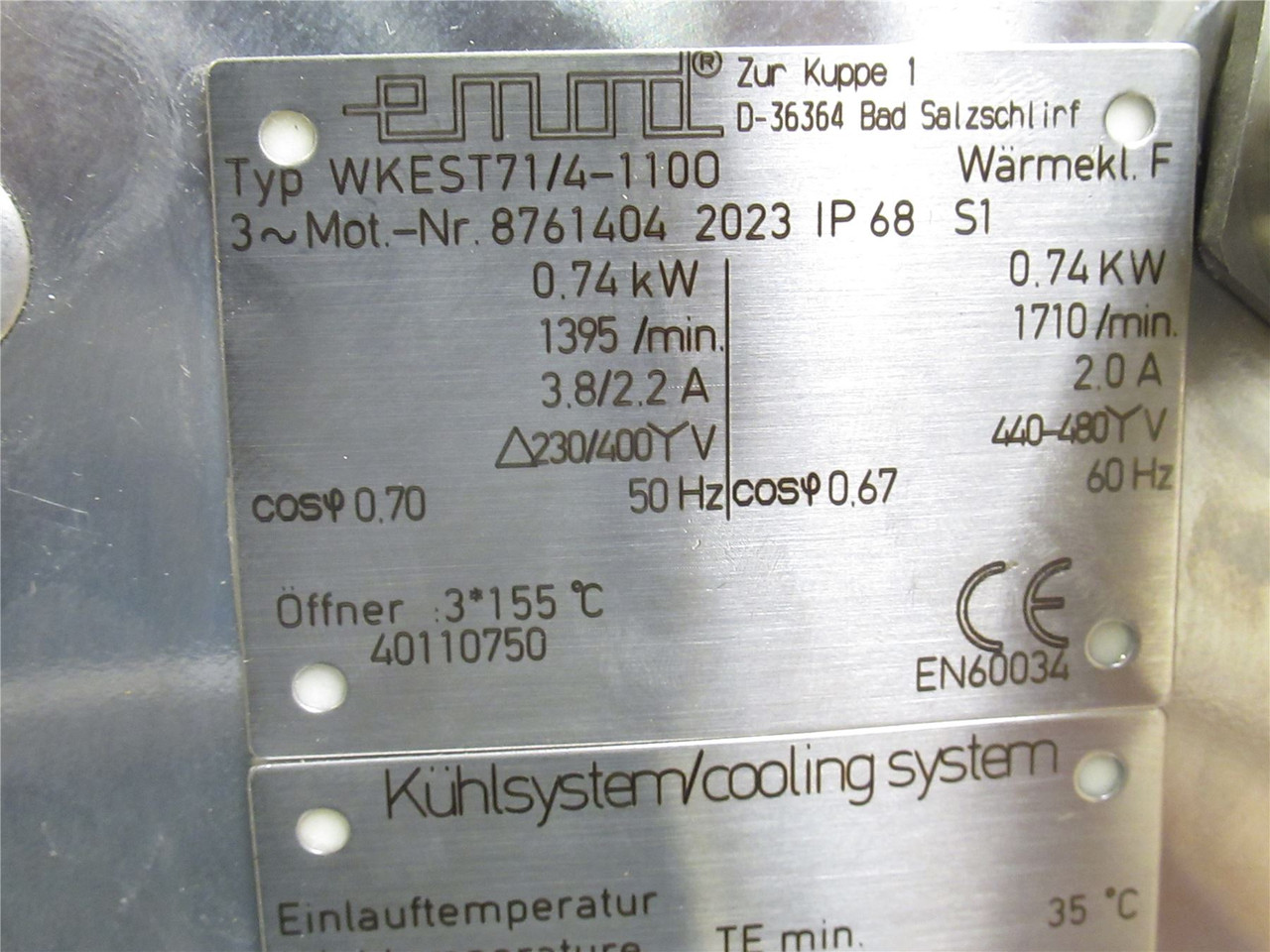 Emod WKEST71/4-1100; Water Cooled Motor; 0.74kW; 440/480VAC