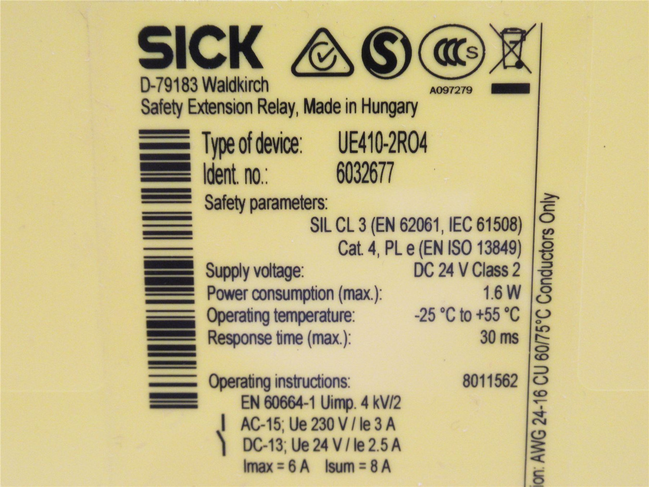 Sick UE410-2RO4; Safety Controller 6032677; 24VDC Supply