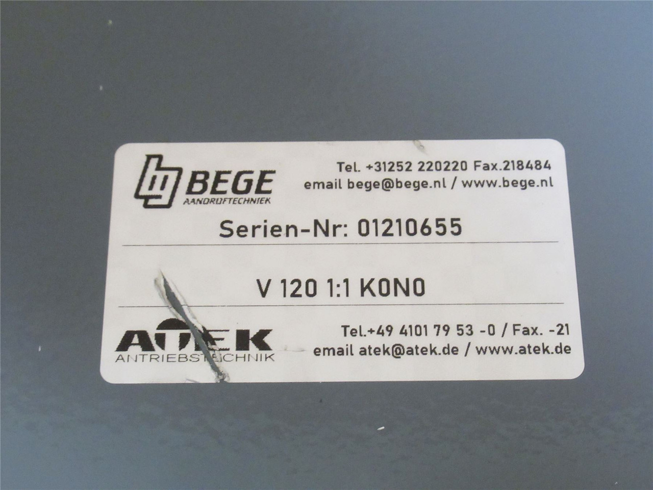 Bege V 120 1:1 KONO; Bevel Gear Drive; RA; 1:1 Ratio