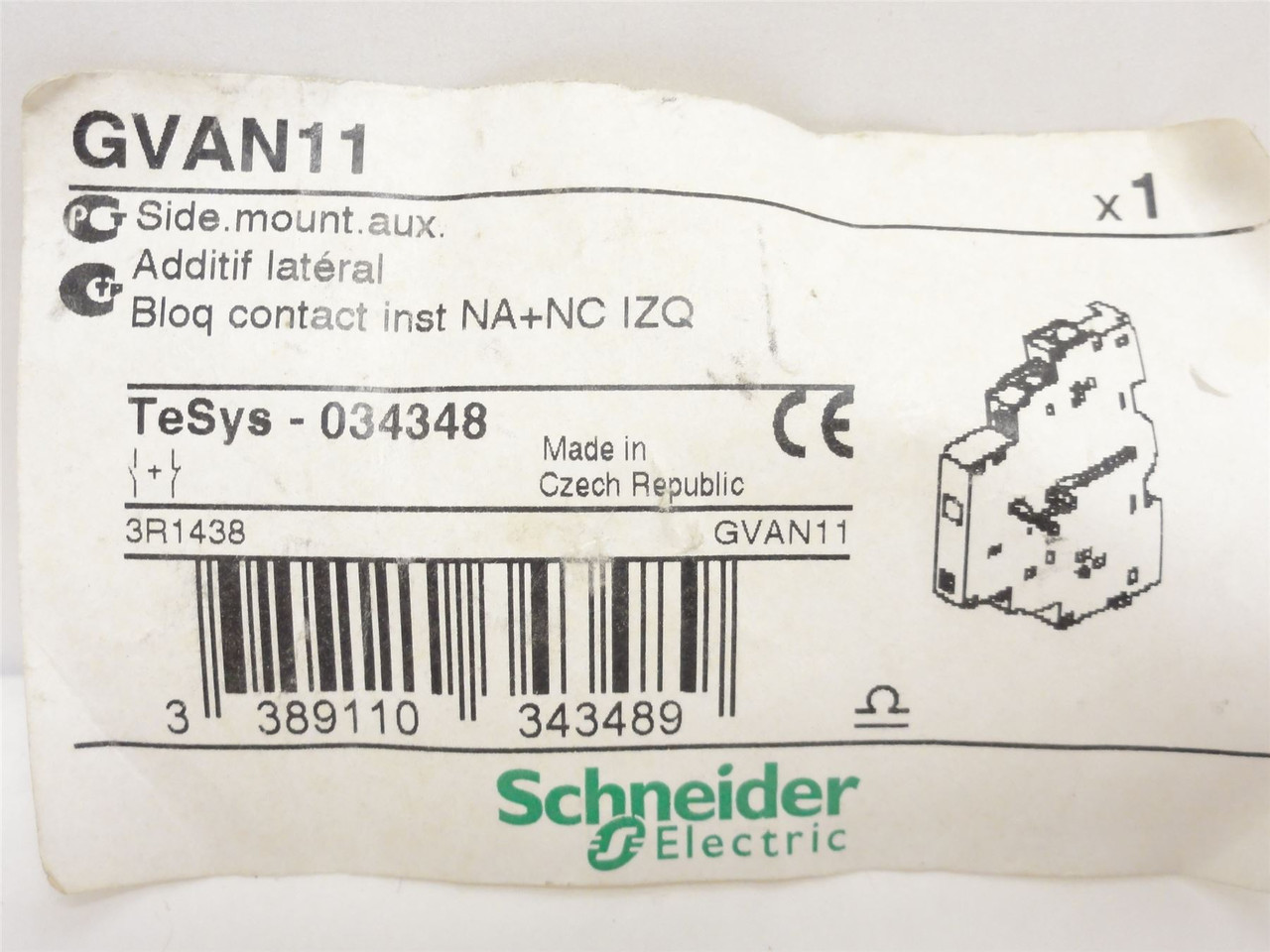 Schneider GVAN11; Aux-Contact Block; 1NO-1NC; 6A; 720VA/240V