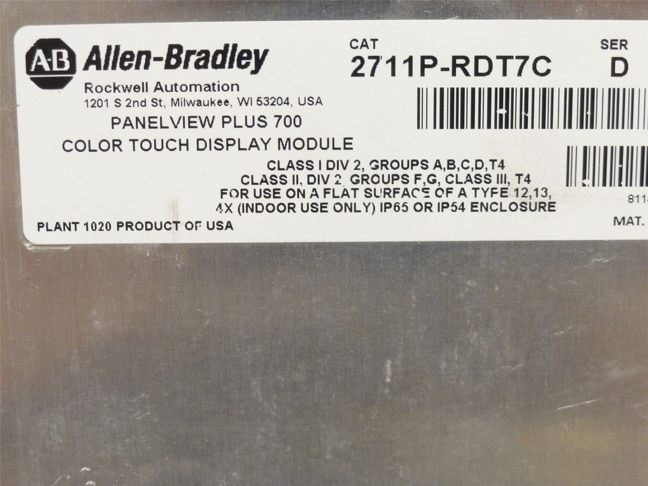 Allen-Bradley 2711P-RDT7C; Touch LED Display Module; 6.5"