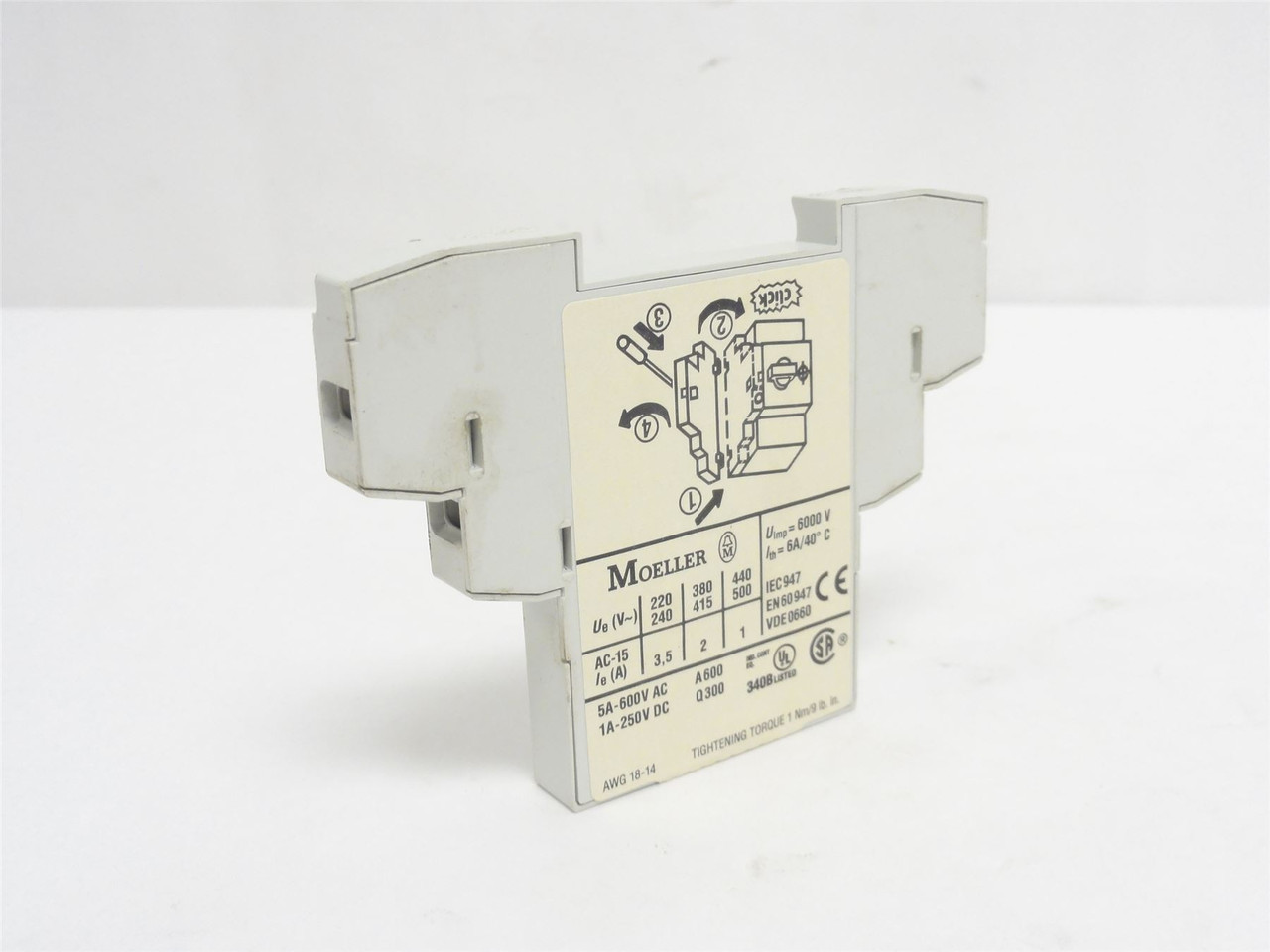 Moeller NHI11-PKZ0; Side Mount Aux-Contact Block; 5A; 600VAC
