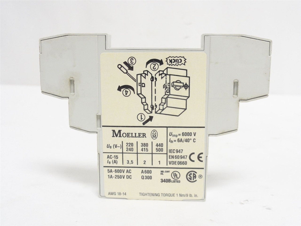 Moeller NHI11-PKZ0; Side Mount Aux-Contact Block; 5A; 600VAC